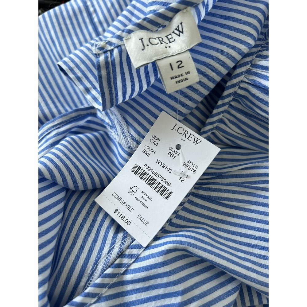 NWT J.Crew Blue & White striped Tiered Cotton Maxi Dress Ruffle Trim sz 12 $118 - Picture 4 of 5